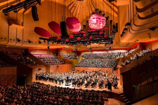 Students performing on stage at the Sydney Opera House