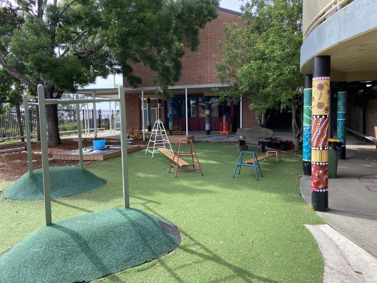 Kindergarten playground with climbing equipement